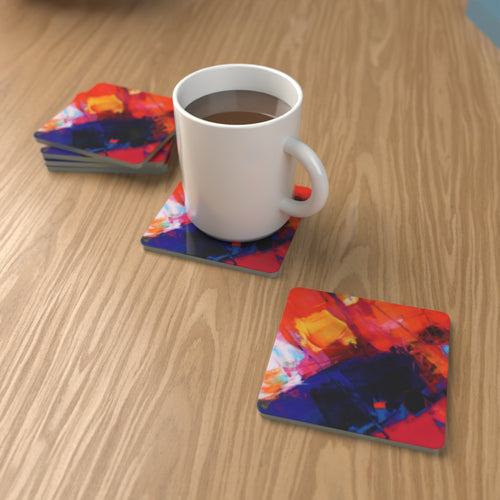 Abstract Painterly Square Glass Coasters – Set of 6 – Pre-order – lifestyle mockup 1