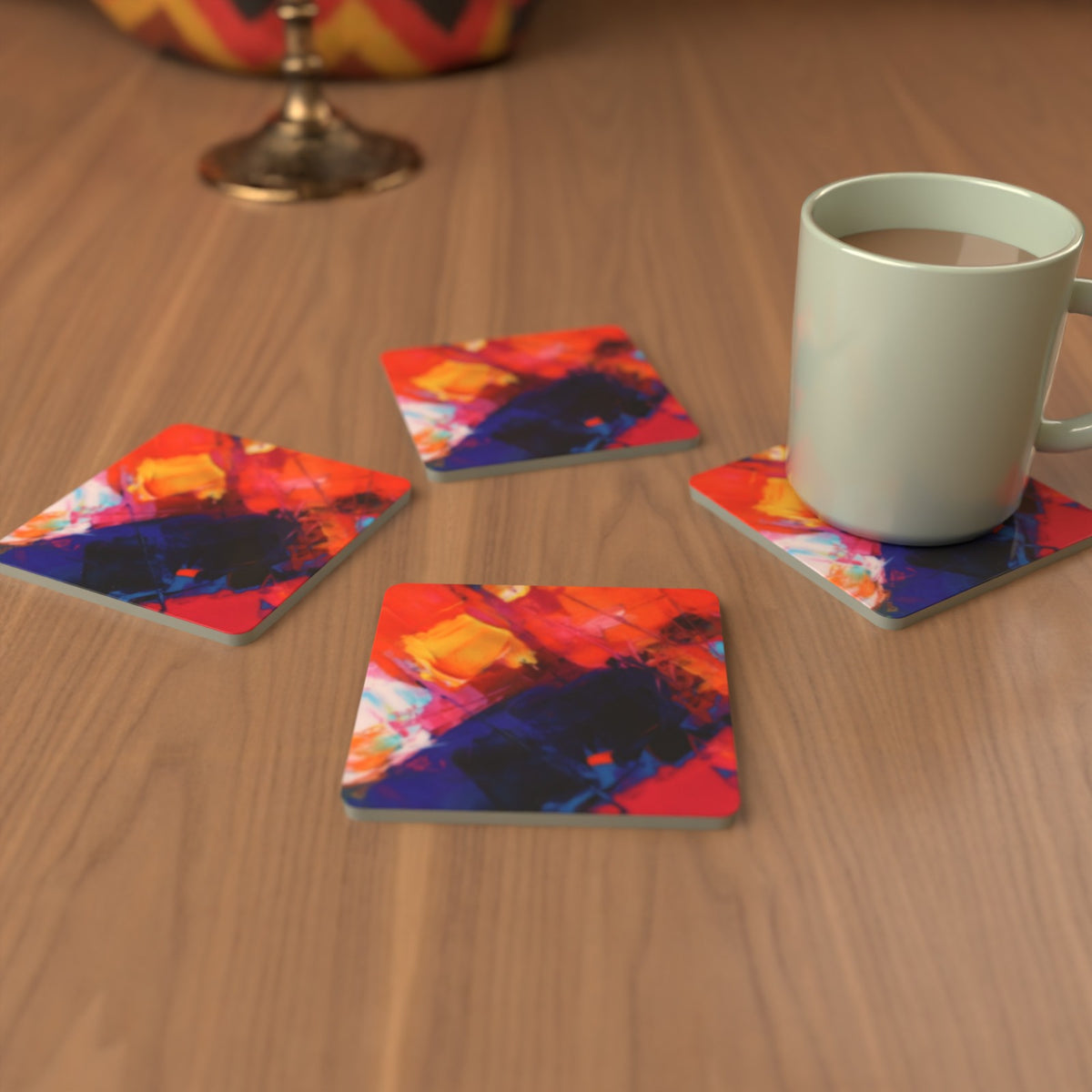 Abstract Painterly Square Glass Coasters – Set of 6 – Pre-order – lifestyle mockup 3