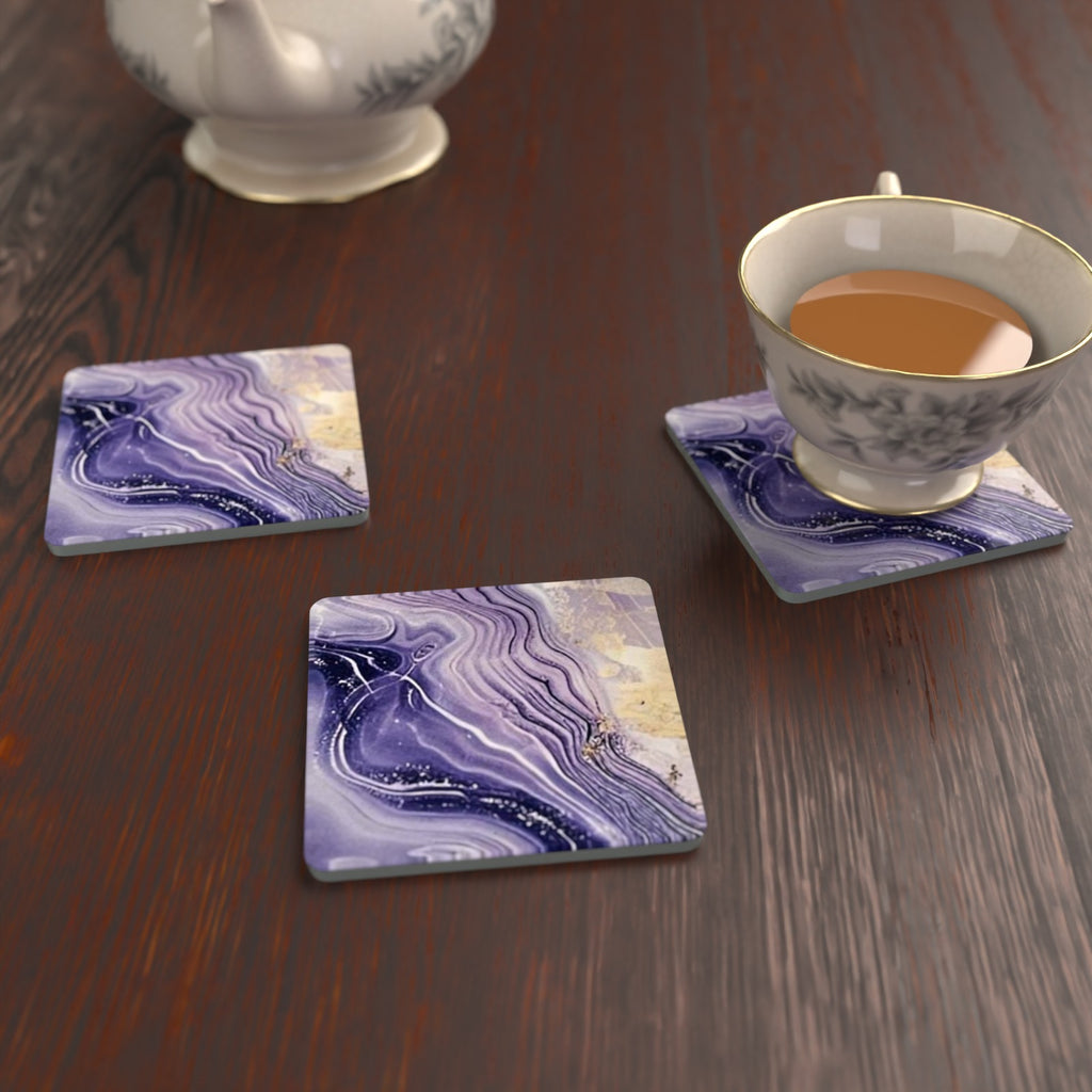 Lilac, Violet & Gold Marble Square Glass Coasters – Set of 6 – Pre-order – lifestyle mockup 2