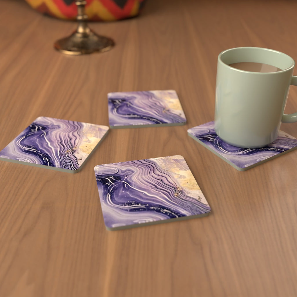 Lilac, Violet & Gold Marble Square Glass Coasters – Set of 6 – Pre-order – lifestyle mockup 3