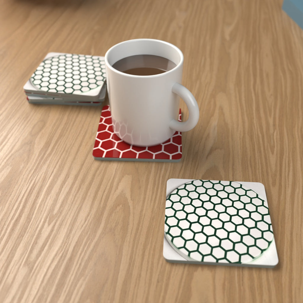 Honeycomb Pattern Square Glass Coasters – Set of 6 – Coming Soon – lifestyle mockup 1