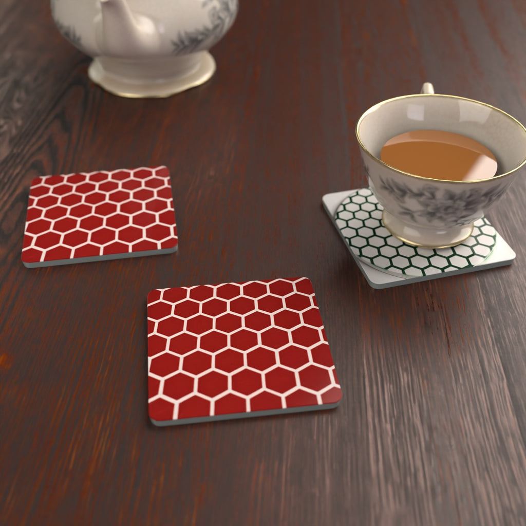 Honeycomb Pattern Square Glass Coasters – Set of 6 – Coming Soon – lifestyle mockup 2