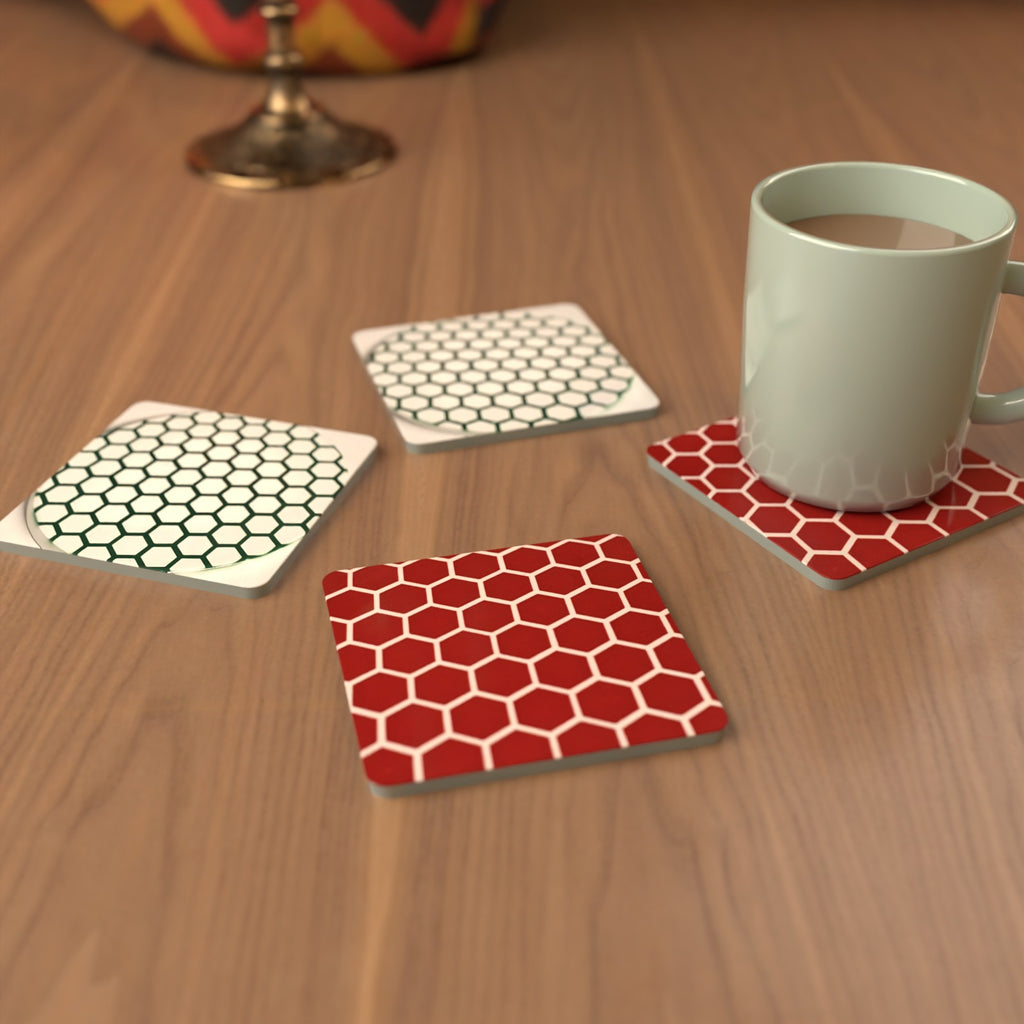 Honeycomb Pattern Square Glass Coasters – Set of 6 – Coming Soon – lifestyle mockup 3