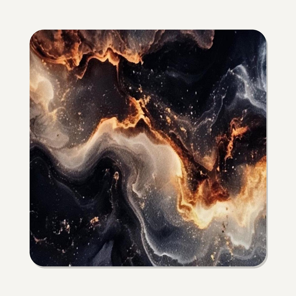 Black & Gold Lava Marble – the flat artwork printed on these square glass coasters