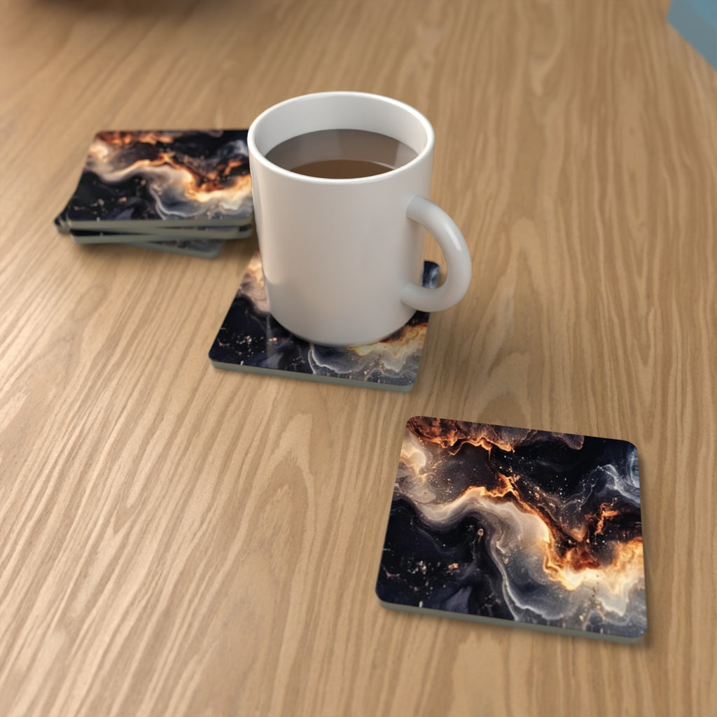 Black & Gold Lava Marble Square Glass Coasters – Set of 6 – Pre-order – lifestyle mockup 1