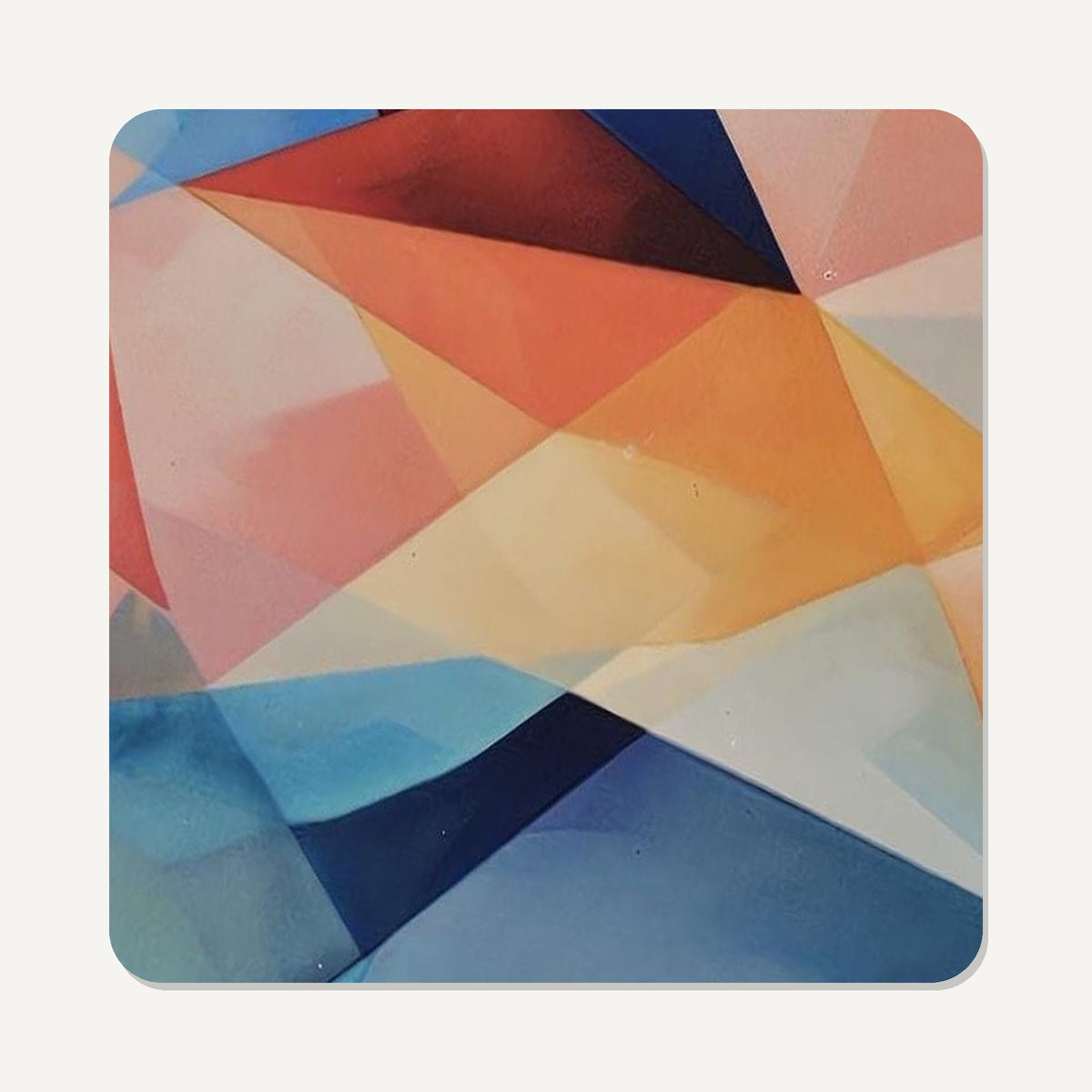 Geometric Rainbow – the flat artwork printed on these square glass coasters