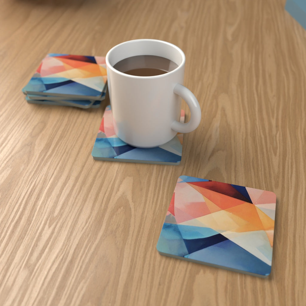 Geometric Rainbow Square Glass Coasters – Set of 6 – Pre-order – lifestyle mockup 1