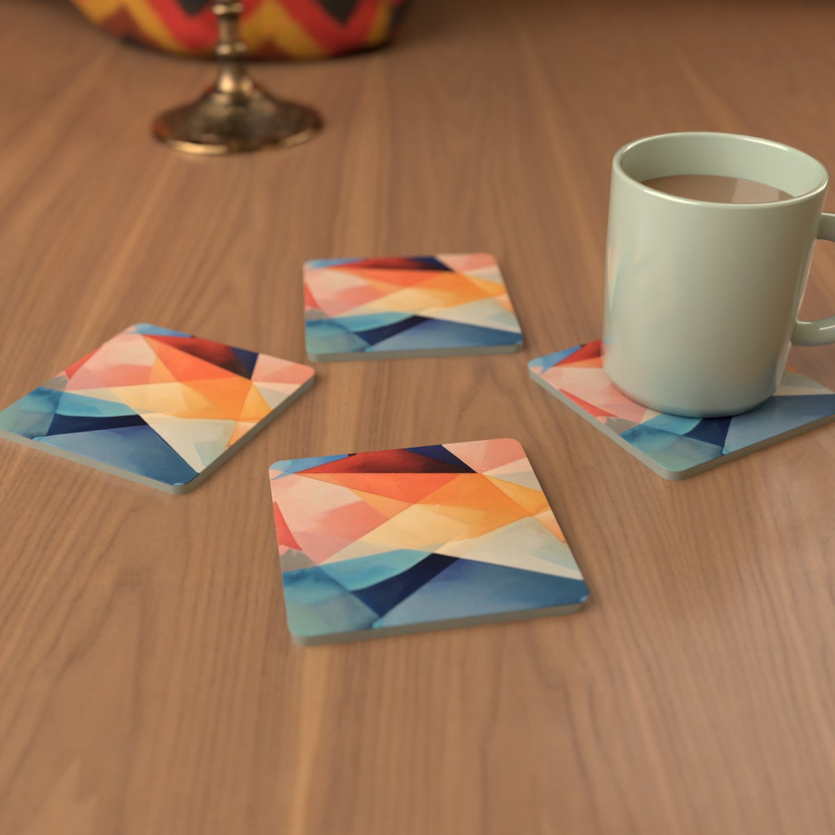 Geometric Rainbow Square Glass Coasters – Set of 6 – Pre-order – lifestyle mockup 3