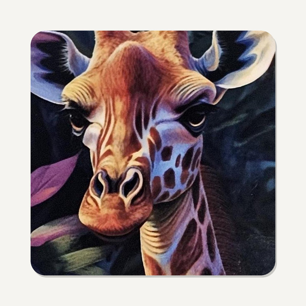 Jungle Giraffe – the flat artwork printed on these square glass coasters