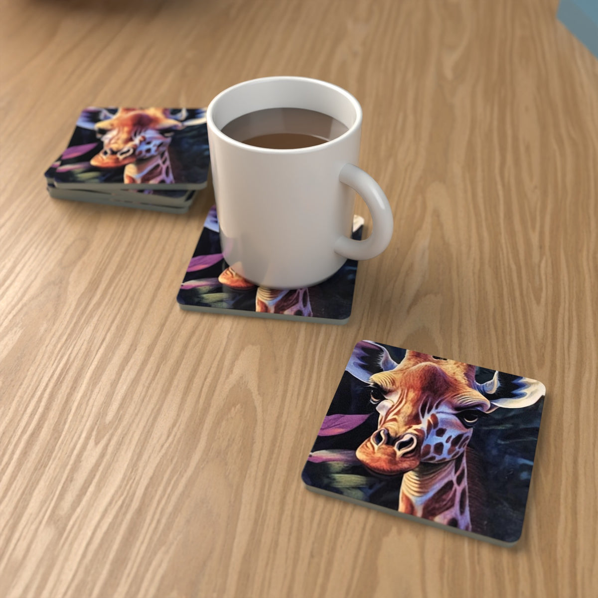 Jungle Giraffe Square Glass Coasters – Set of 6 – Pre-order – lifestyle mockup 1