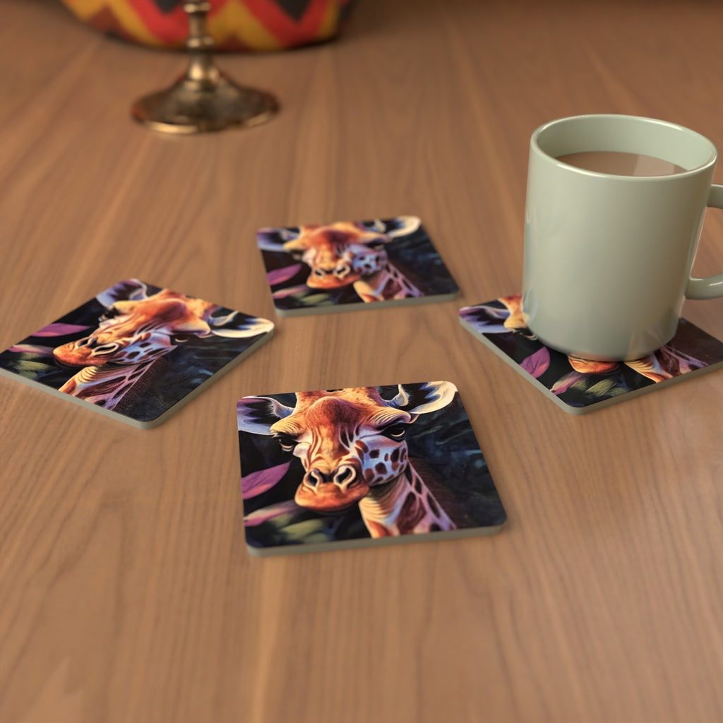 Jungle Giraffe Square Glass Coasters – Set of 6 – Pre-order – lifestyle mockup 3