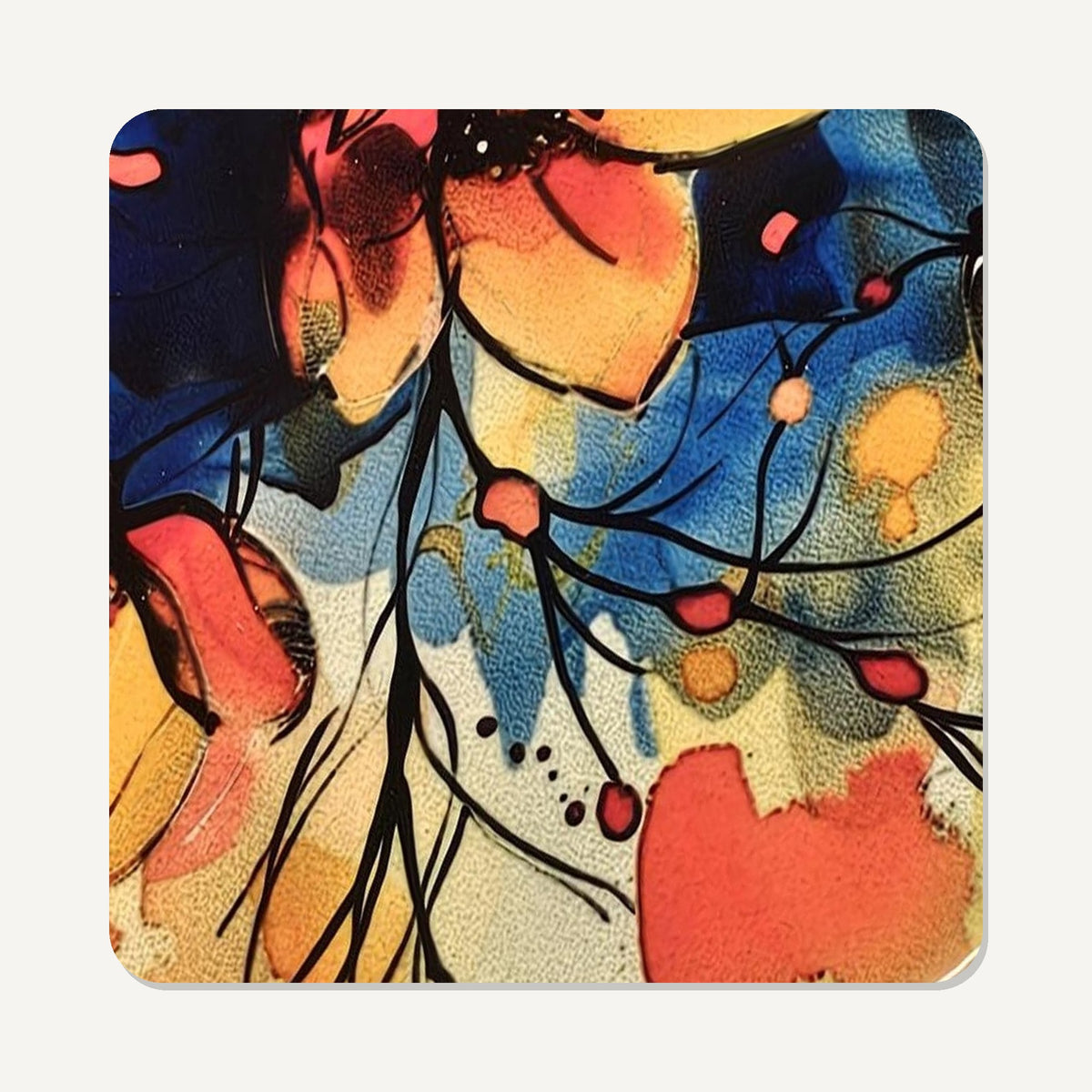 Wildflower Meadow Watercolour – the flat artwork printed on these square glass coasters