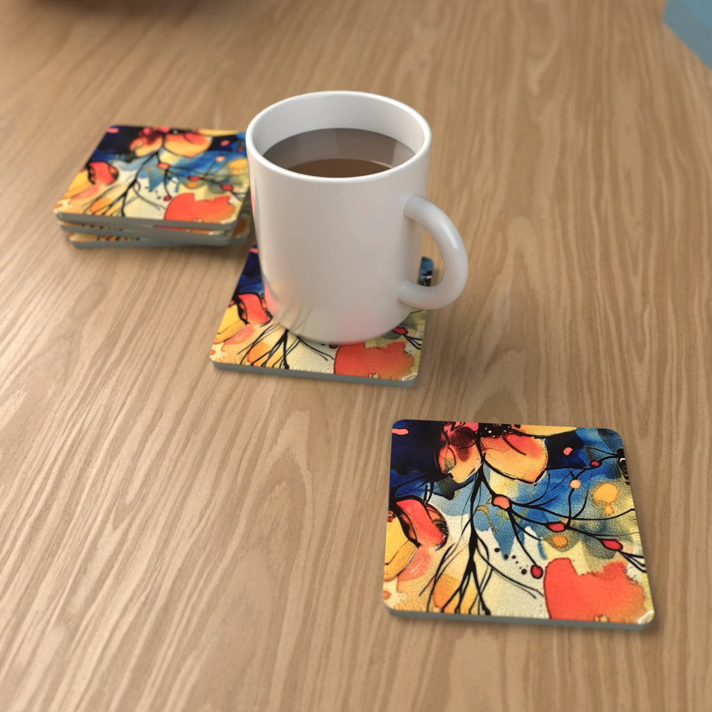 Wildflower Meadow Watercolour Square Glass Coasters – Set of 6 – Pre-order – lifestyle mockup 1