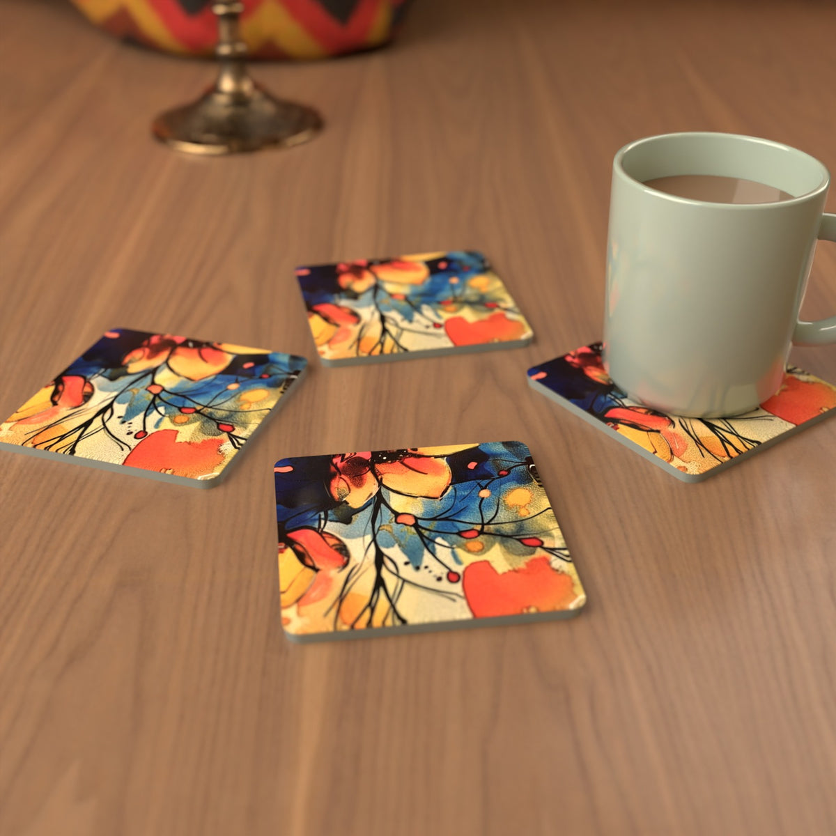 Wildflower Meadow Watercolour Square Glass Coasters – Set of 6 – Pre-order – lifestyle mockup 3