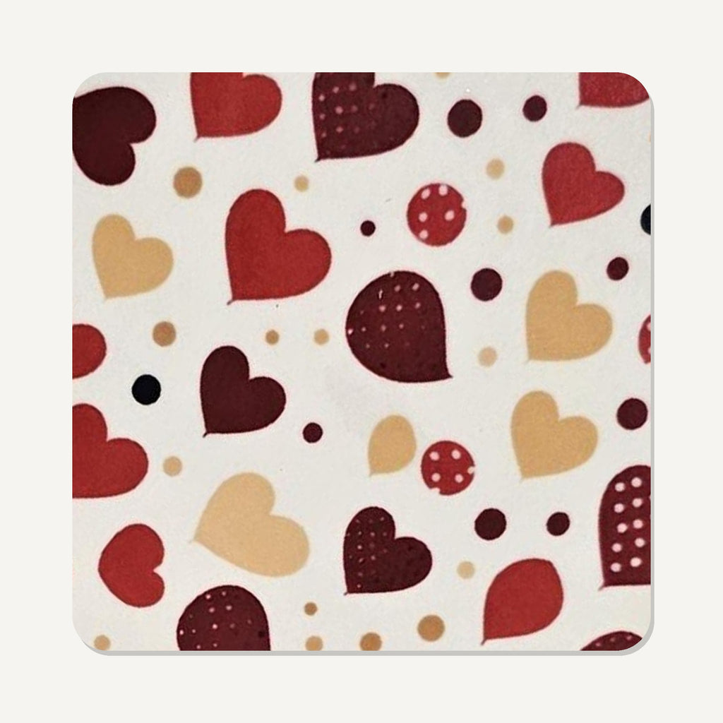 Where the Heart Is Multicoloured Heart – the flat artwork printed on these square glass coasters