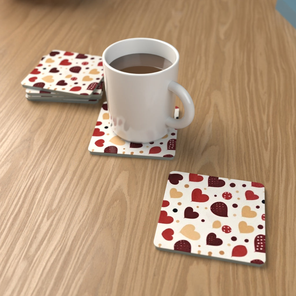 Where the Heart Is Multicoloured Heart Square Glass Coasters – Set of 6 – Pre-order – lifestyle mockup 1