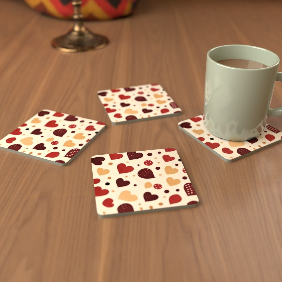 Where the Heart Is Multicoloured Heart Square Glass Coasters – Set of 6 – Pre-order – lifestyle mockup 3