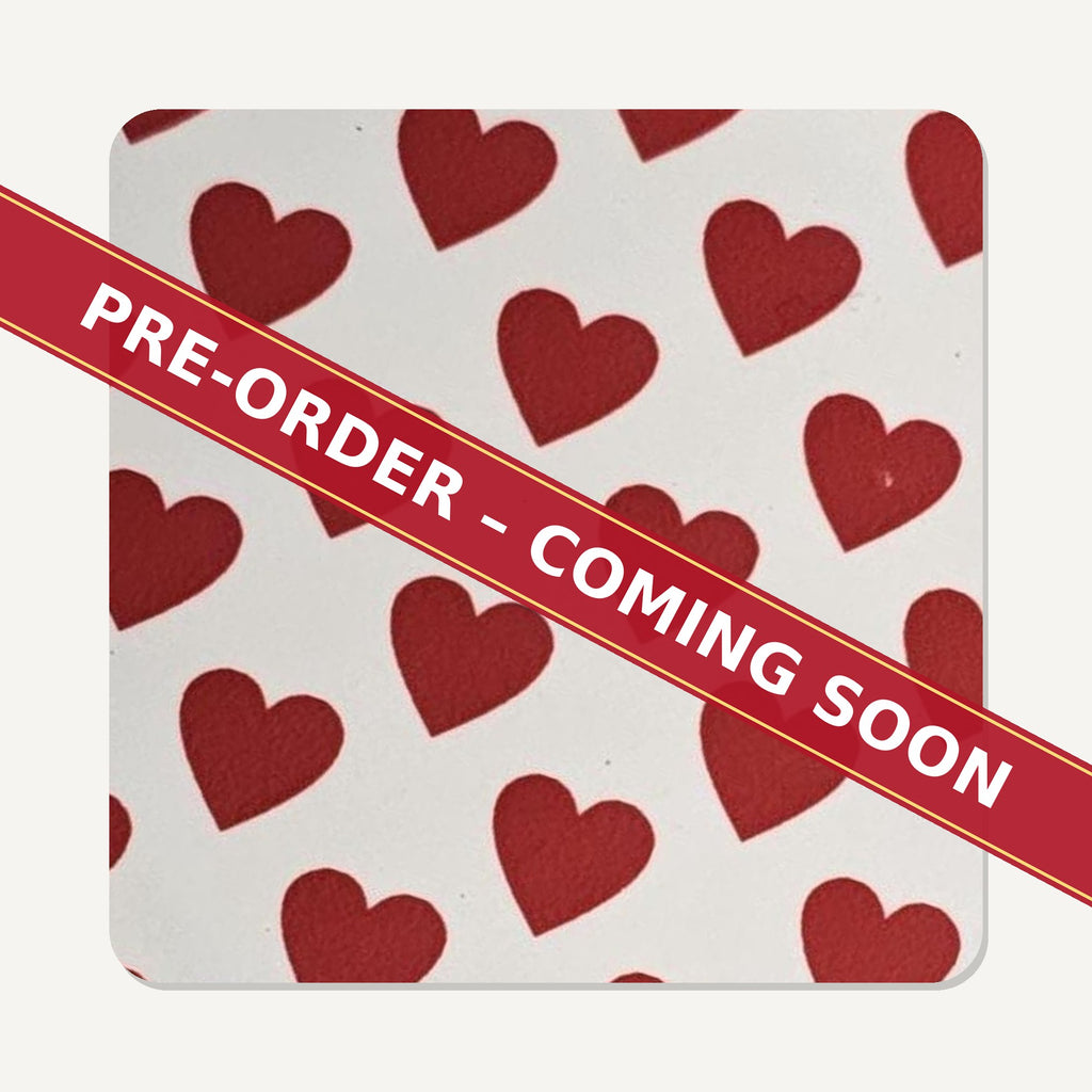 Where the Heart Is Red & White Heart square glass coaster set of 6, pre-order coming soon