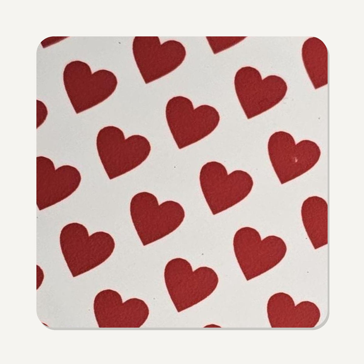 Where the Heart Is Red & White Heart – the flat artwork printed on these square glass coasters