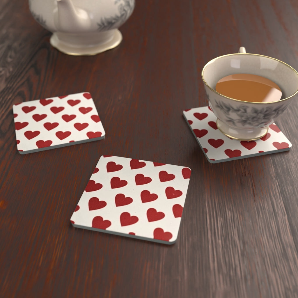 Where the Heart Is Red & White Heart Square Glass Coasters – Set of 6 – Pre-order – lifestyle mockup 2
