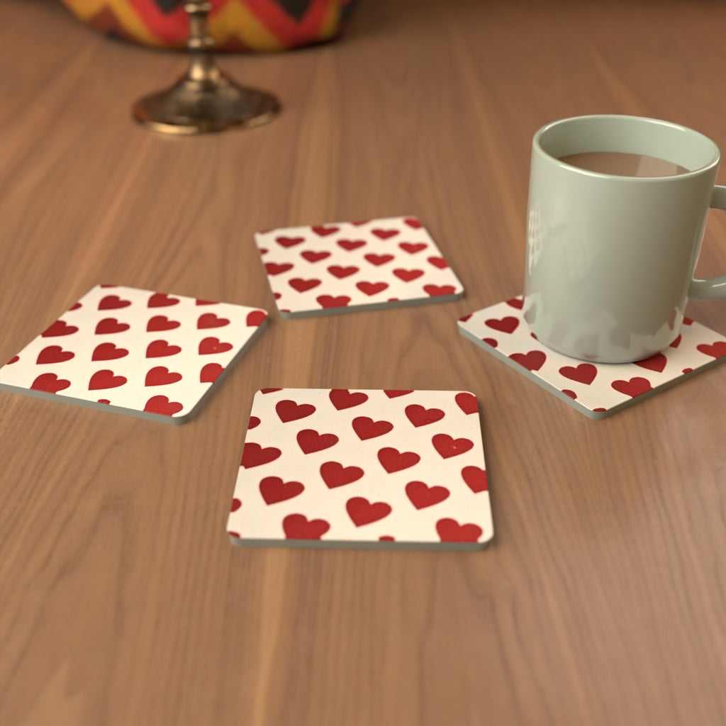 Where the Heart Is Red & White Heart Square Glass Coasters – Set of 6 – Pre-order – lifestyle mockup 3