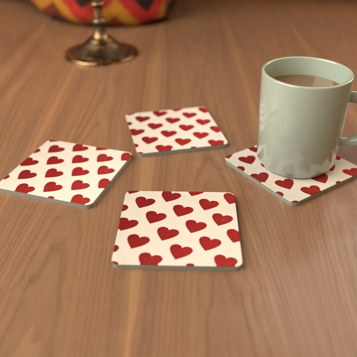 Where the Heart Is Red & White Heart Square Glass Coasters – Set of 6 – Pre-order – lifestyle mockup 3