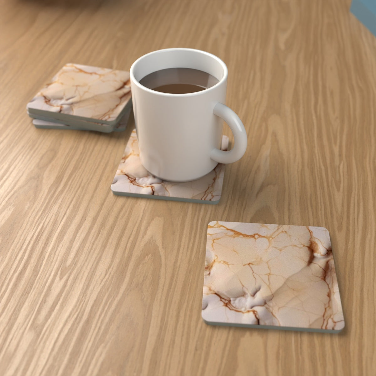 Coffee & Cream Marble Square Glass Coasters – Set of 6 – Pre-order – lifestyle mockup 1