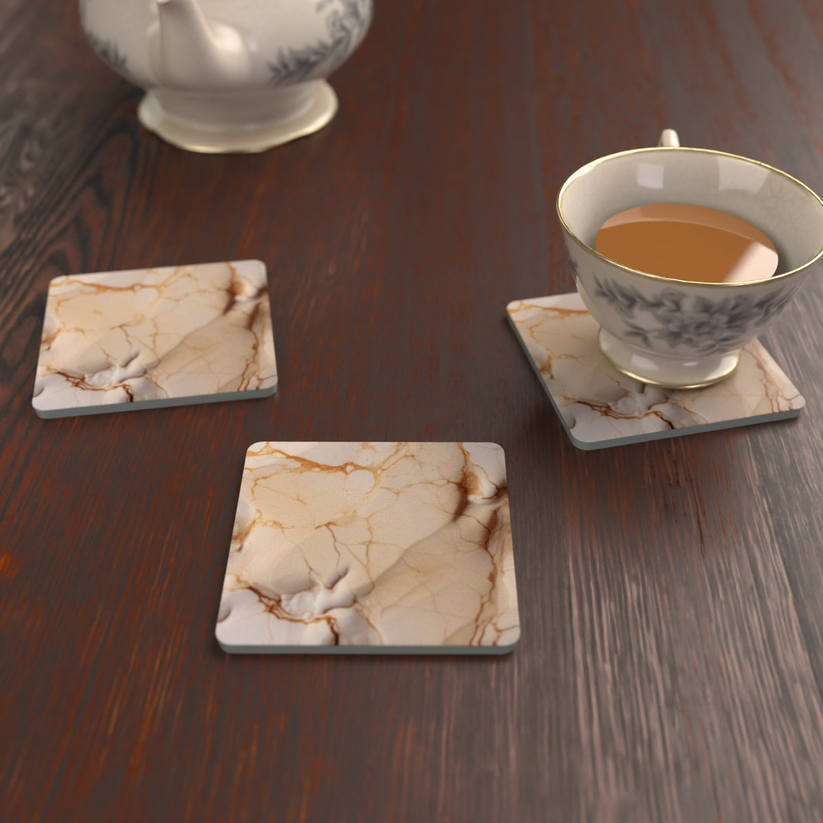 Coffee & Cream Marble Square Glass Coasters – Set of 6 – Pre-order – lifestyle mockup 2