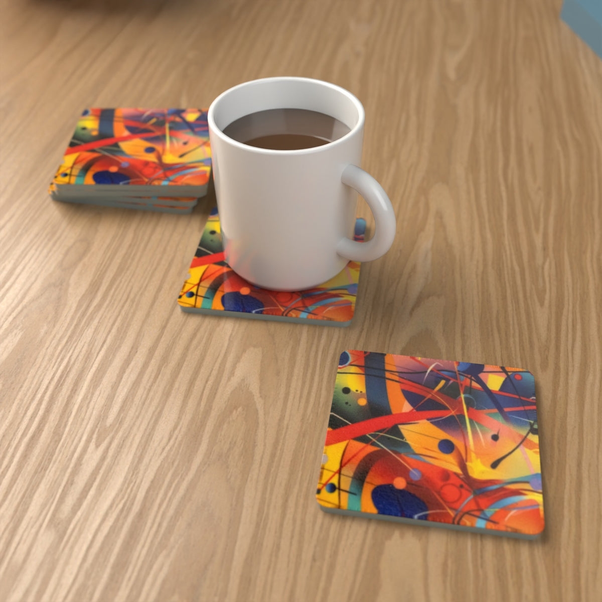 Chaotic Watercolour Abstract Square Glass Coasters – Set of 6 – Pre-order – lifestyle mockup 1