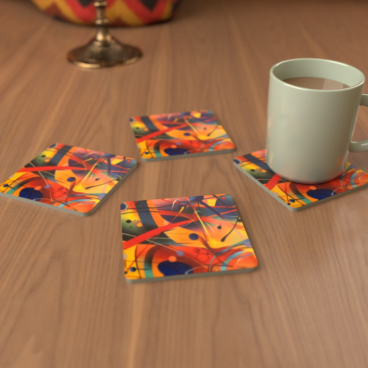 Chaotic Watercolour Abstract Square Glass Coasters – Set of 6 – Pre-order – lifestyle mockup 3
