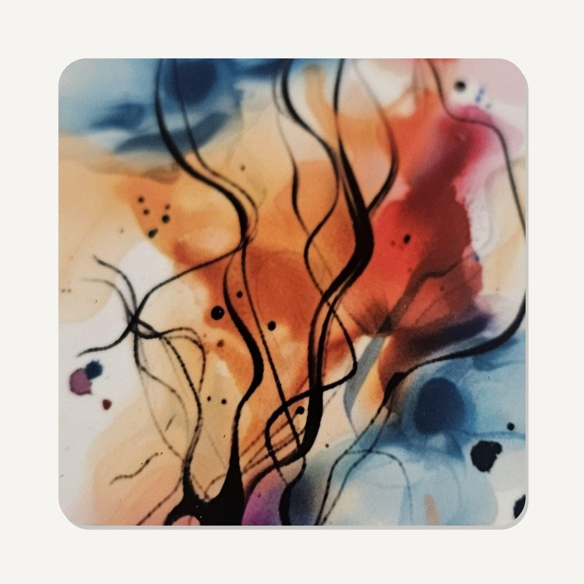Watercolour Branches No.3 – the flat artwork printed on these square glass coasters
