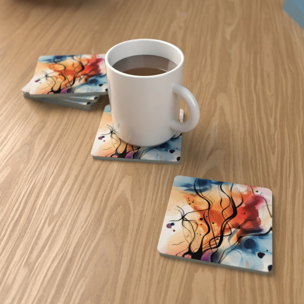 Watercolour Branches No.3 Square Glass Coasters – Set of 6 – Pre-order – lifestyle mockup 1