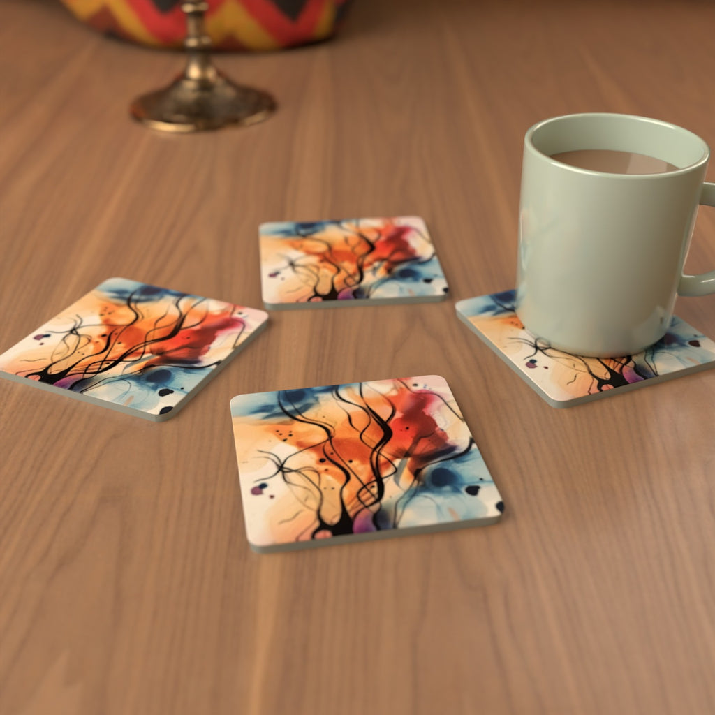 Watercolour Branches No.3 Square Glass Coasters – Set of 6 – Pre-order – lifestyle mockup 3