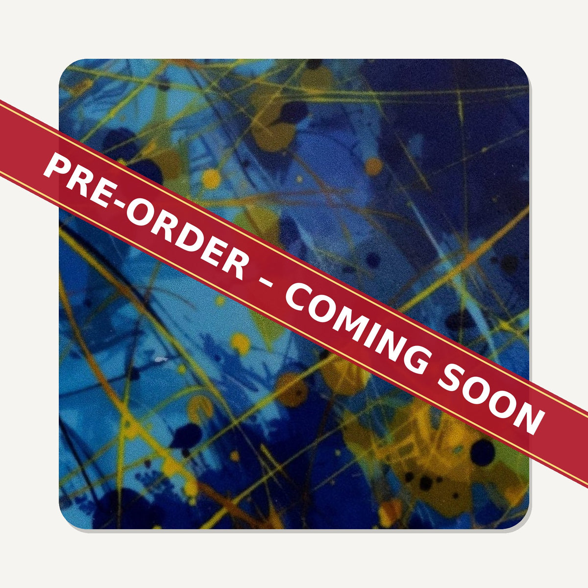 Blue & Yellow Abstract square glass coaster set of 6, pre-order coming soon