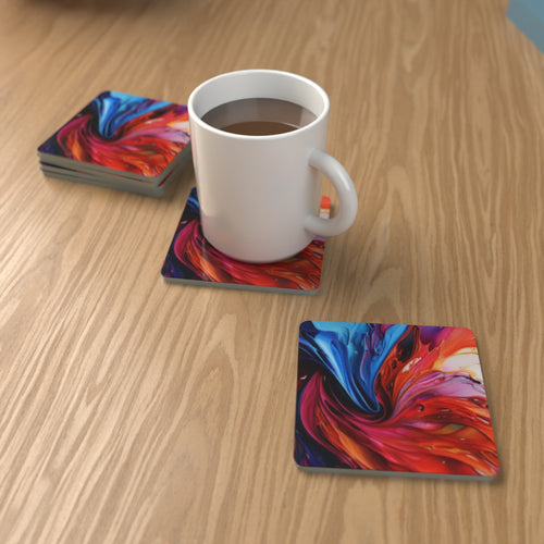 Abstract Vortex No.7 Square Glass Coasters – Set of 6 – Coming Soon – lifestyle mockup 1