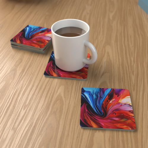 Abstract Vortex No.7 Square Glass Coasters – Set of 6 – Pre-order – lifestyle mockup 1