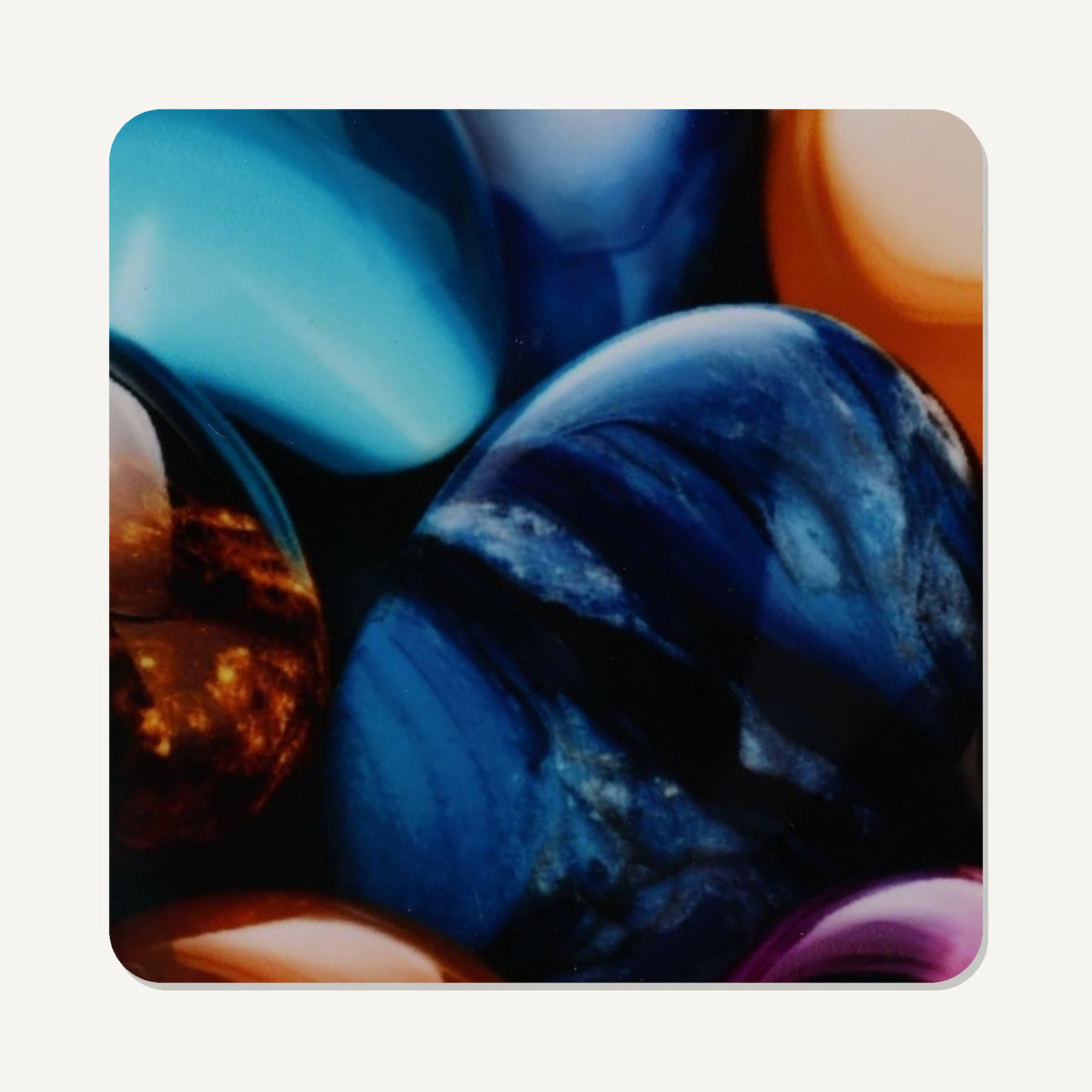 Pebbles Abstract – the flat artwork printed on these square glass coasters