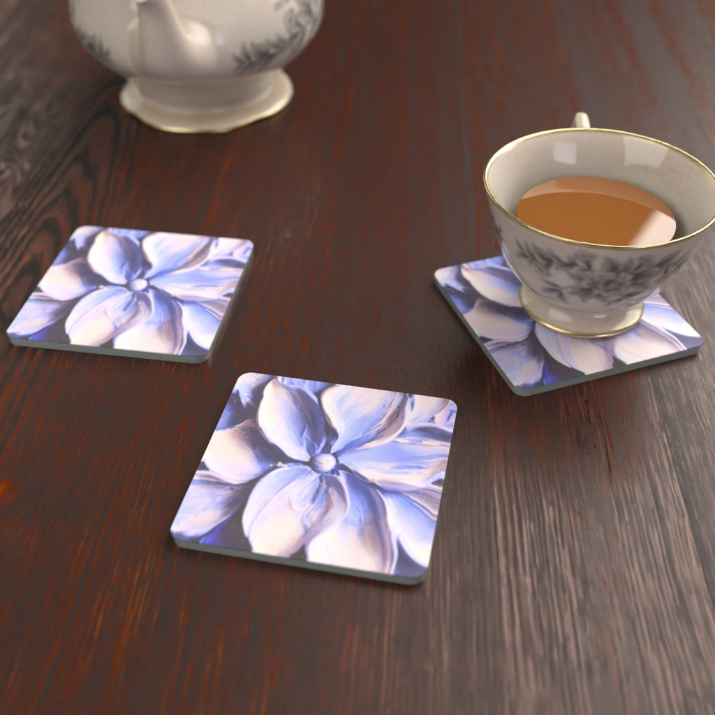 Lilac Lily Oil Painting Square Glass Coasters – Set of 6 – Pre-order – lifestyle mockup 2