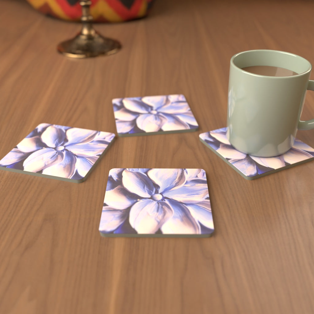 Lilac Lily Oil Painting Square Glass Coasters – Set of 6 – Pre-order – lifestyle mockup 3