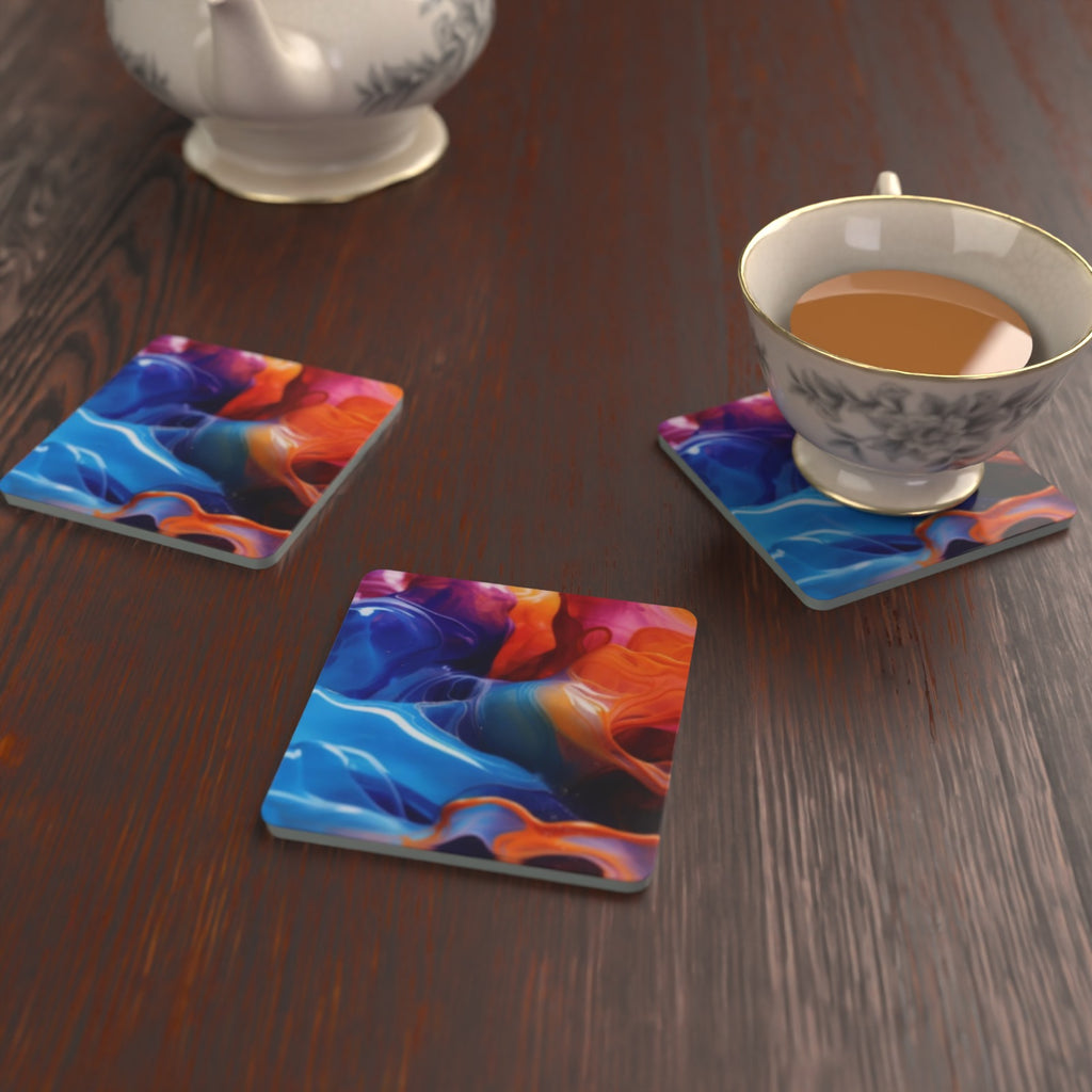 Liquid Splash Blue & Orange Square Glass Coasters – Set of 6 – Pre-order – lifestyle mockup 2