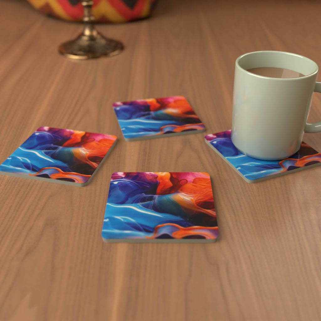 Liquid Splash Blue & Orange Square Glass Coasters – Set of 6 – Pre-order – lifestyle mockup 3