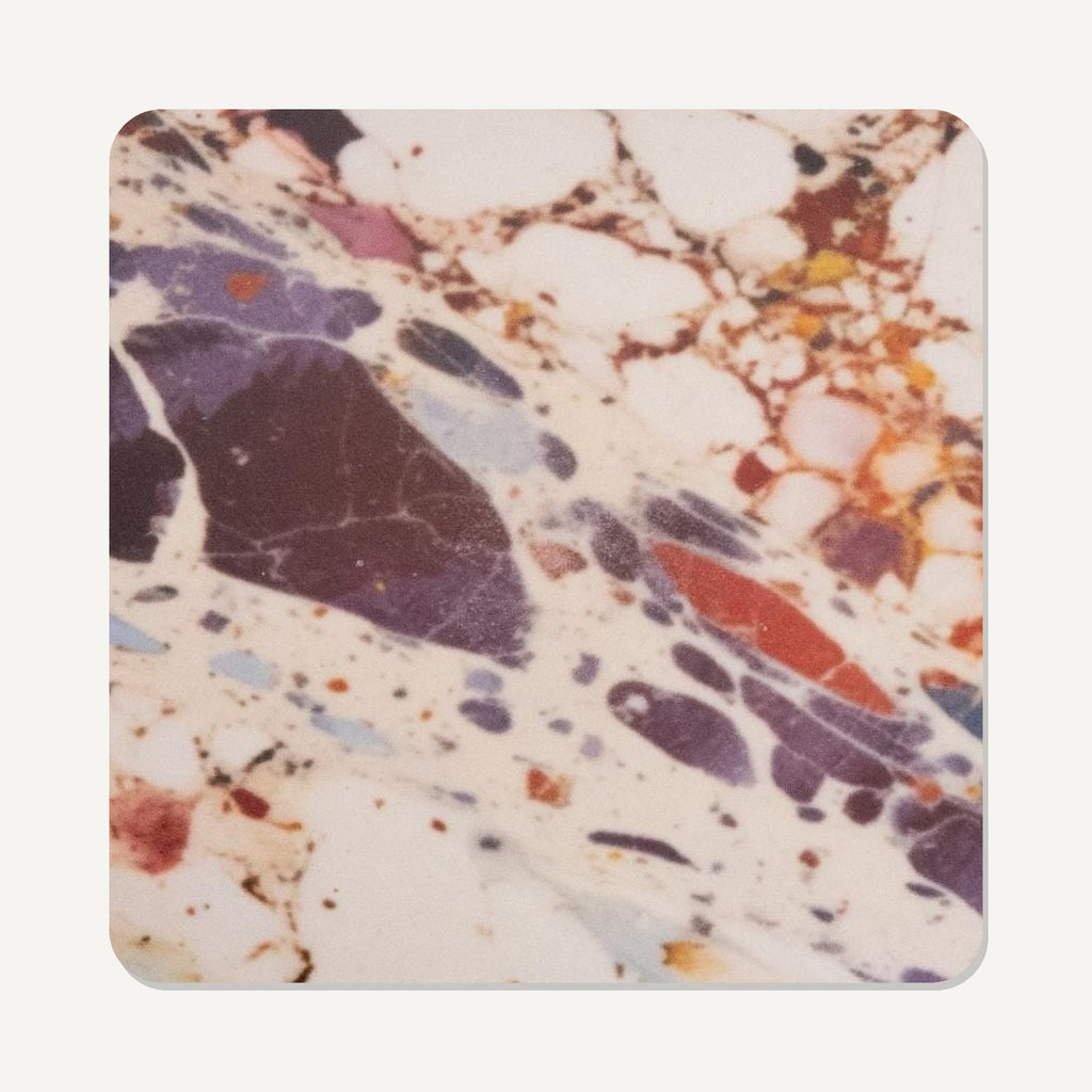 Terrazzo Splash – the flat artwork printed on these square glass coasters