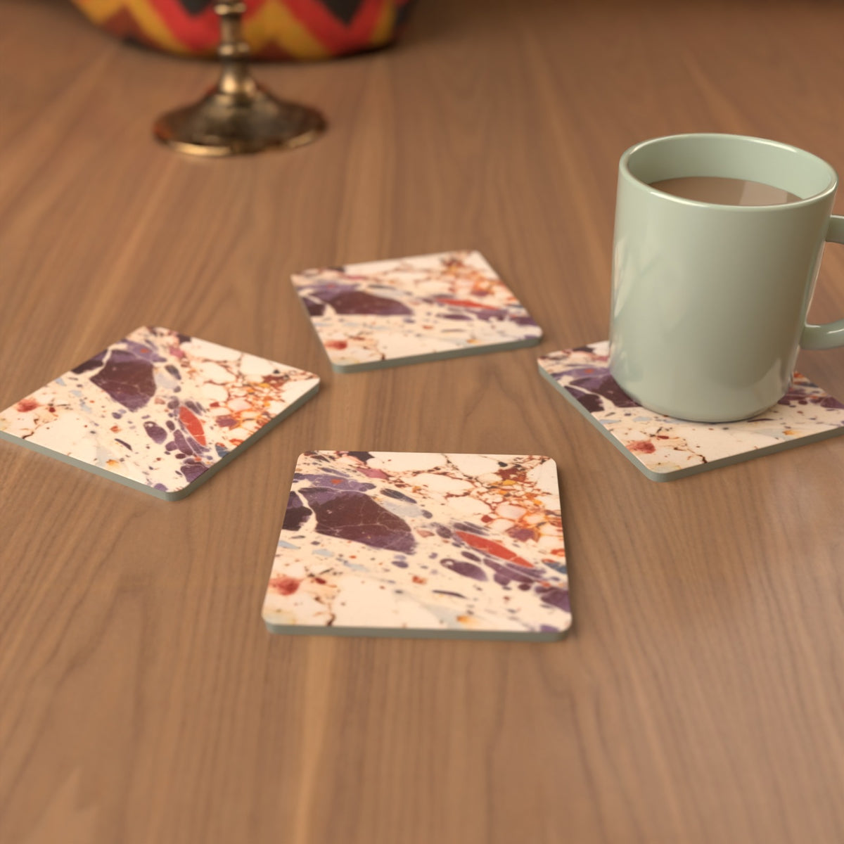 Terrazzo Splash Square Glass Coasters – Set of 6 – Pre-order – lifestyle mockup 3