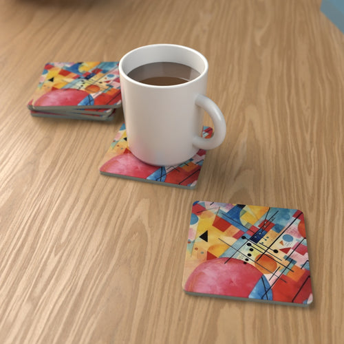 Abstract Geometric Square Glass Coasters – Set of 6 – Pre-order – lifestyle mockup 1