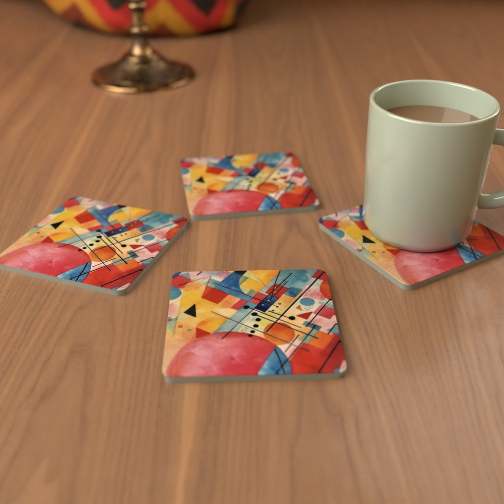 Abstract Geometric Square Glass Coasters – Set of 6 – Pre-order – lifestyle mockup 3