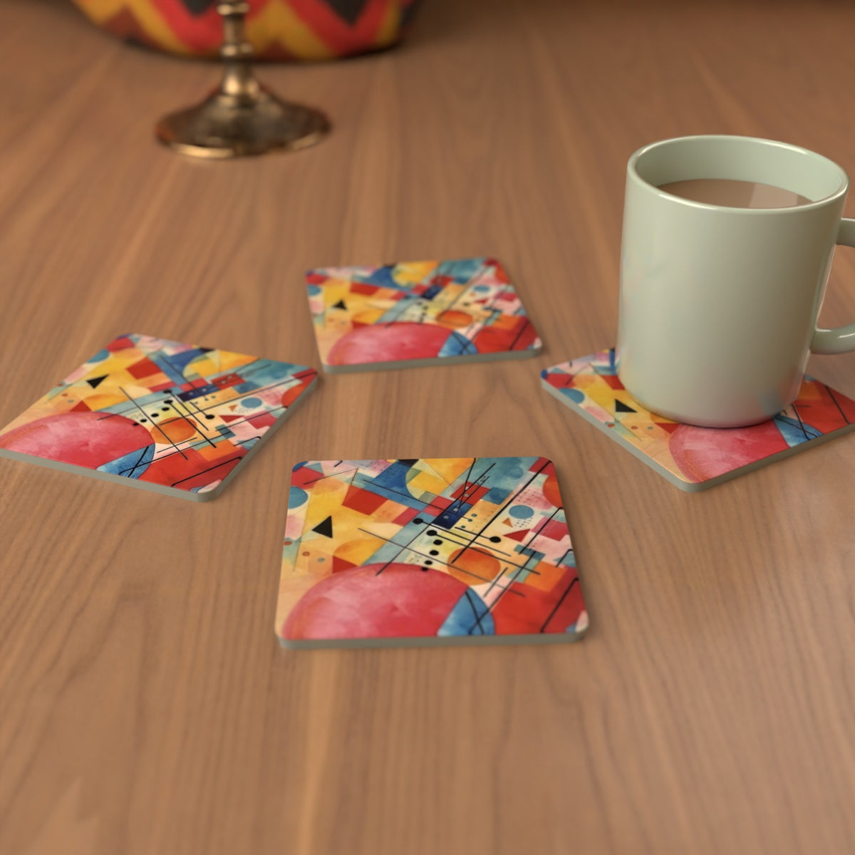 Abstract Geometric Square Glass Coasters – Set of 6 – Pre-order – lifestyle mockup 3