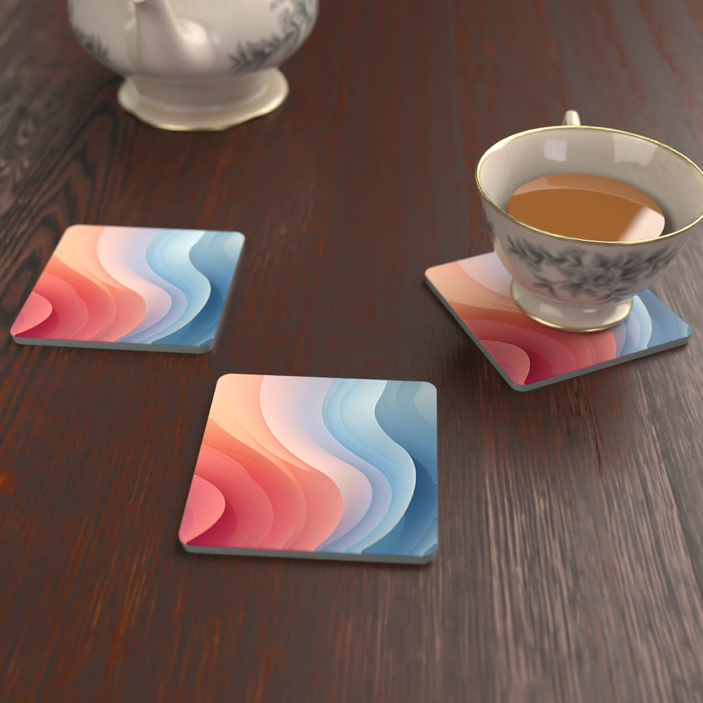Peach & Sky Blue Fluid Marble Square Glass Coasters – Set of 6 – Pre-order – lifestyle mockup 2