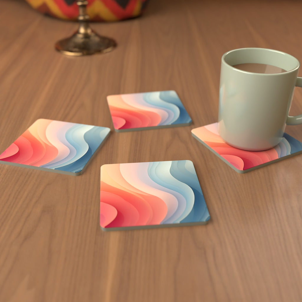 Peach & Sky Blue Fluid Marble Square Glass Coasters – Set of 6 – Pre-order – lifestyle mockup 3