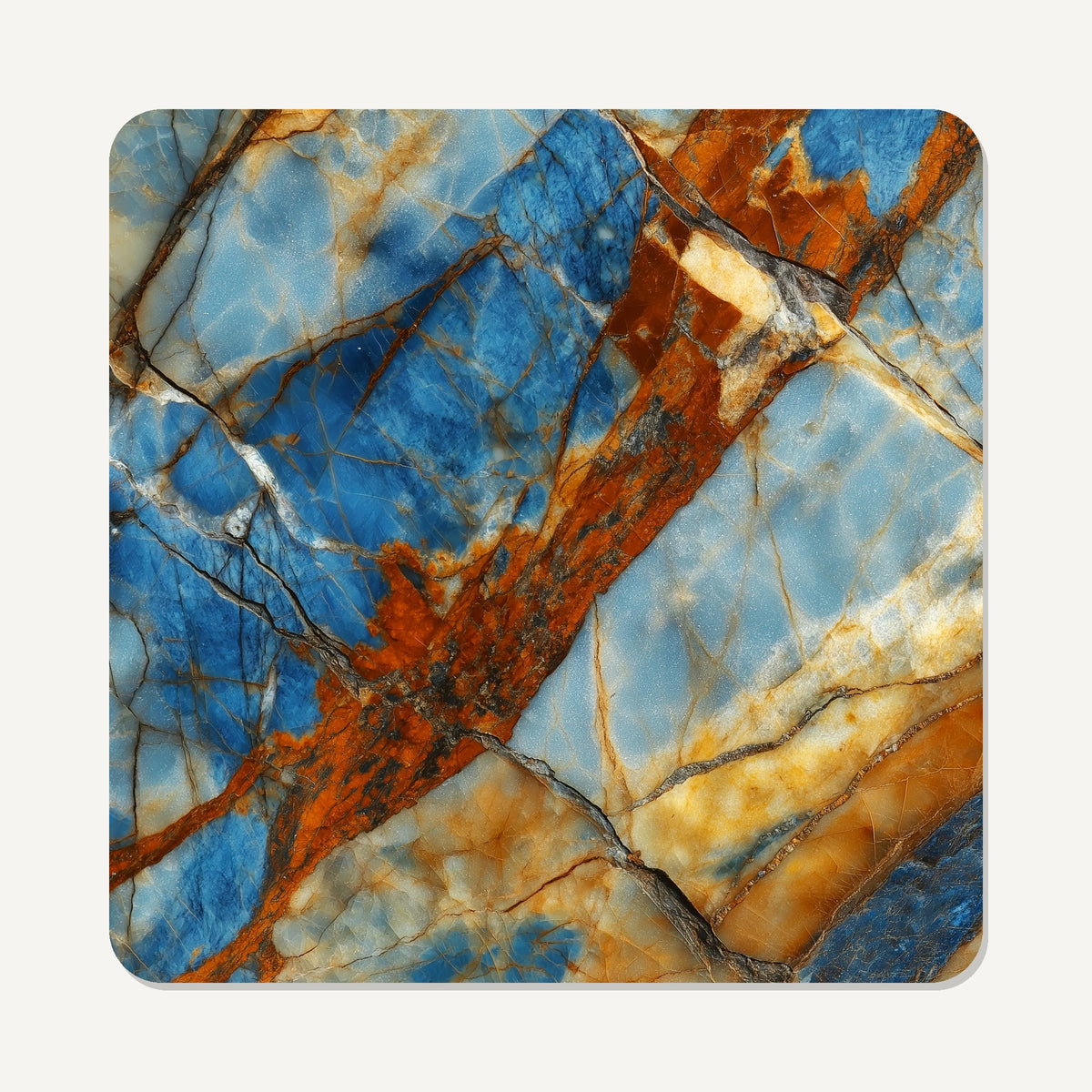 Blue & Copper Marble – the flat artwork printed on these square glass coasters