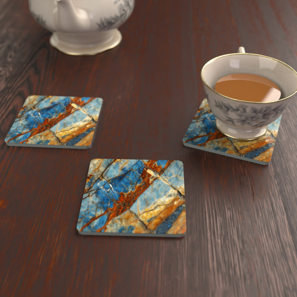 Blue & Copper Marble Square Glass Coasters – Set of 6 – Pre-order – lifestyle mockup 2